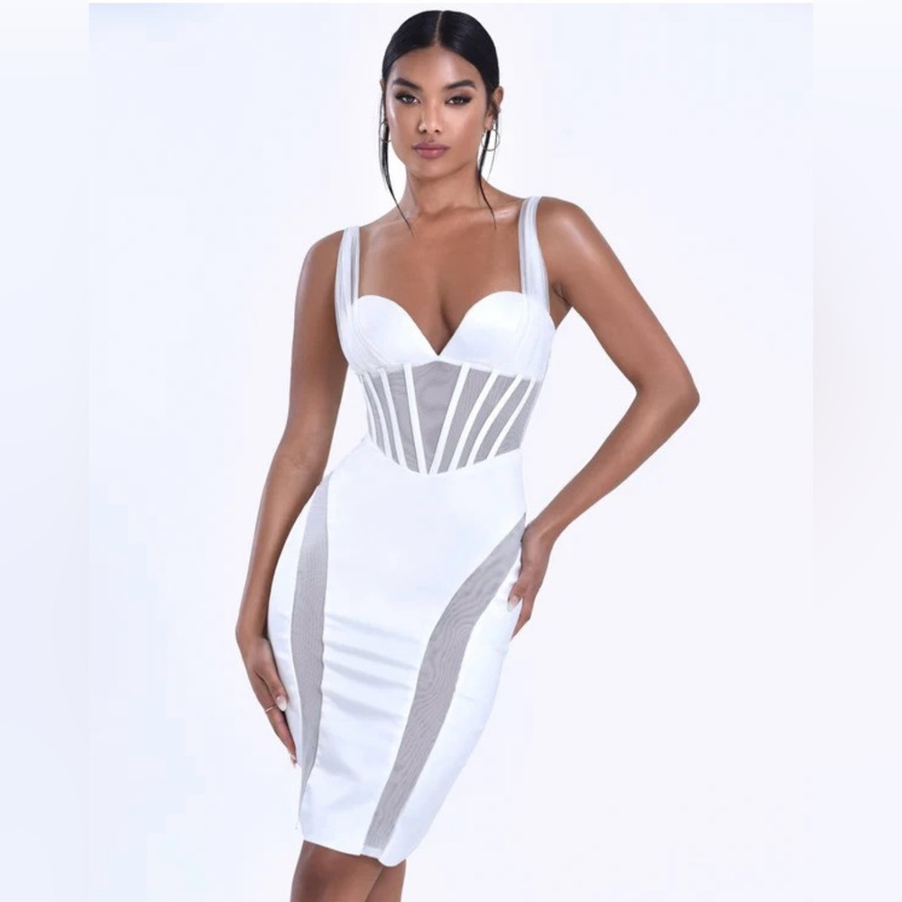 MissCircle Gretta White Mesh Corset Satin Dress